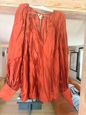 H&M Women's Rust Red Satin Peasant Blouse size large